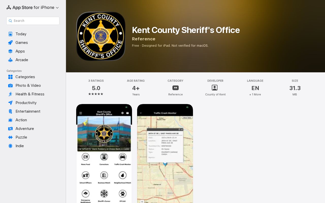 Kent County Sheriff's Office official mobile app listing