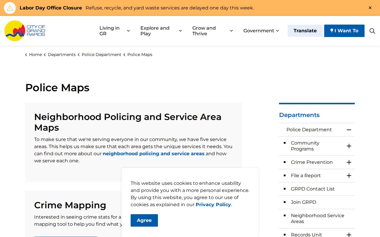 Grand Rapids Police Maps page with incident status and crime mapping tools