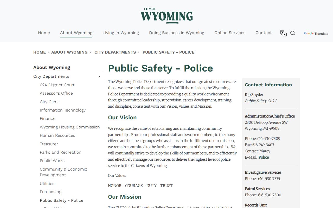 Wyoming Department of Public Safety agency and annual-report page