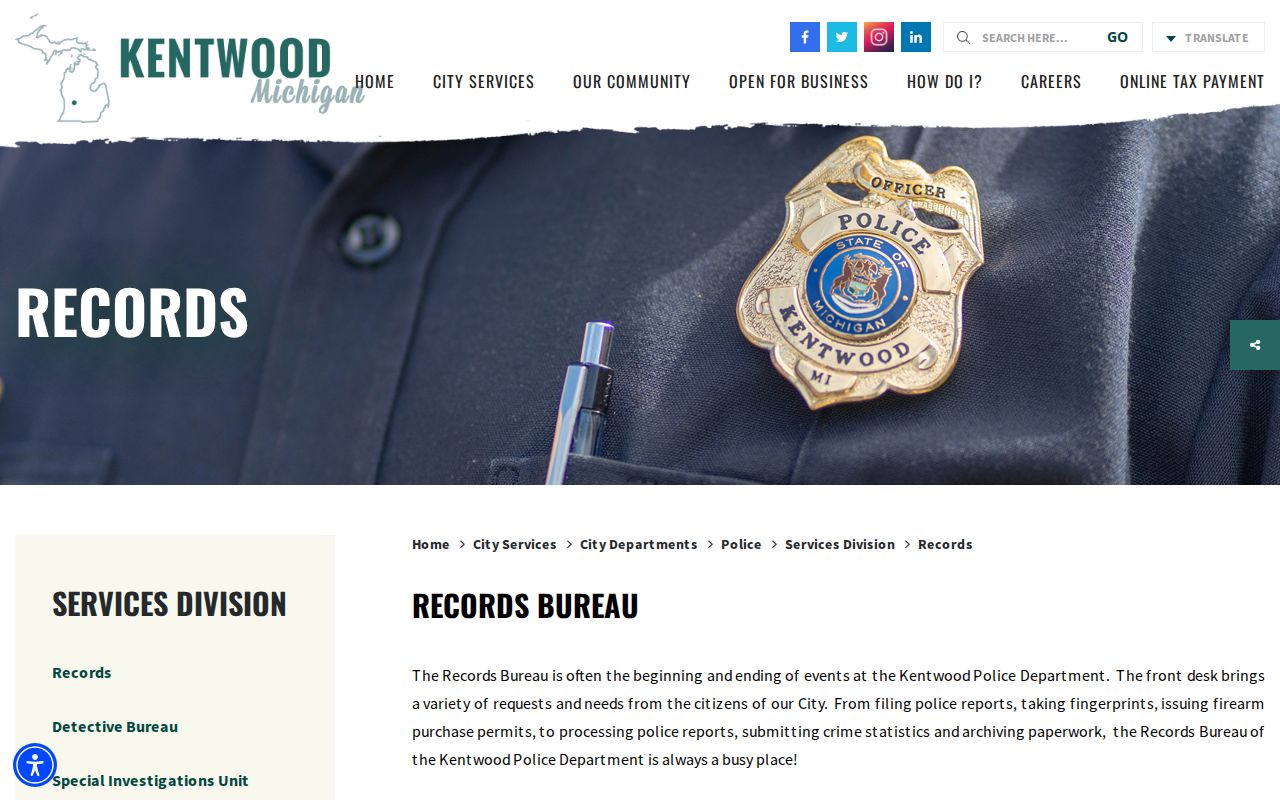 Kentwood Police Records Bureau public-record page